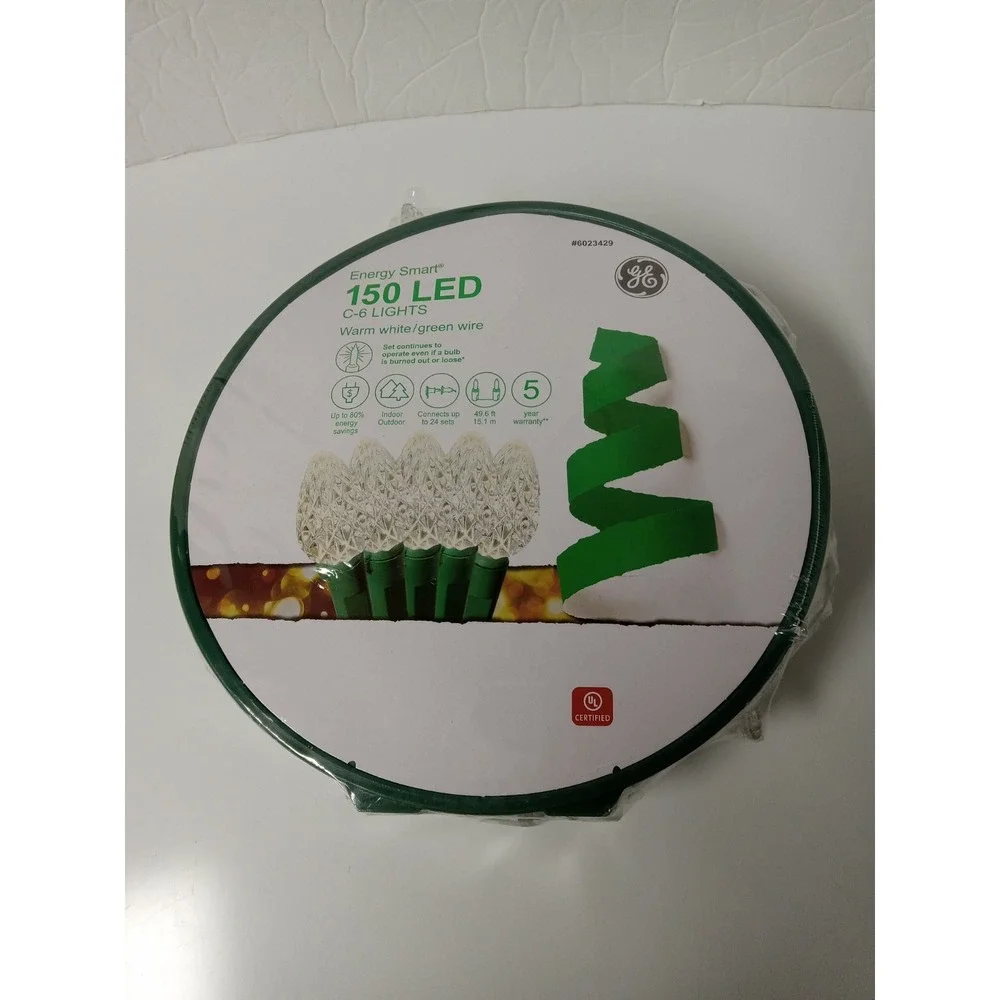 GE 150 count 49.6Ft Energy Smart Warm White LED Diamond Cut C6 Christmas Lights